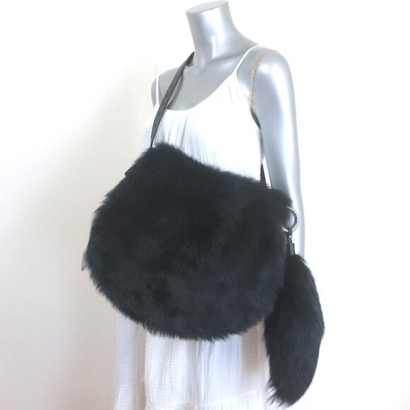 Burberry Knight Medium Shearling Shoulder Bag Black Leather Crossbody - Picture 1 of 12
